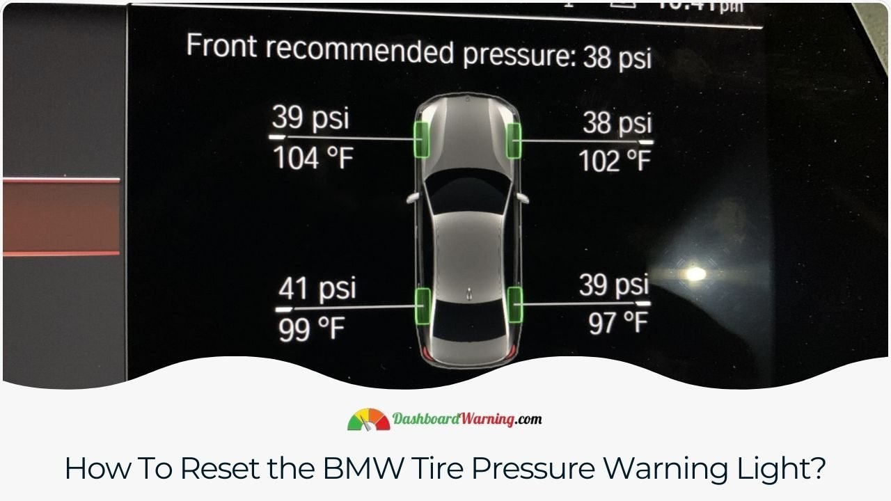 BMW Tire Pressure Warning Light - Reset Steps Steps to reset the tire pressure warning light in a BMW typically involve inflating the tires to the correct pressure and resetting the system via the dashboard or infotainment system.
