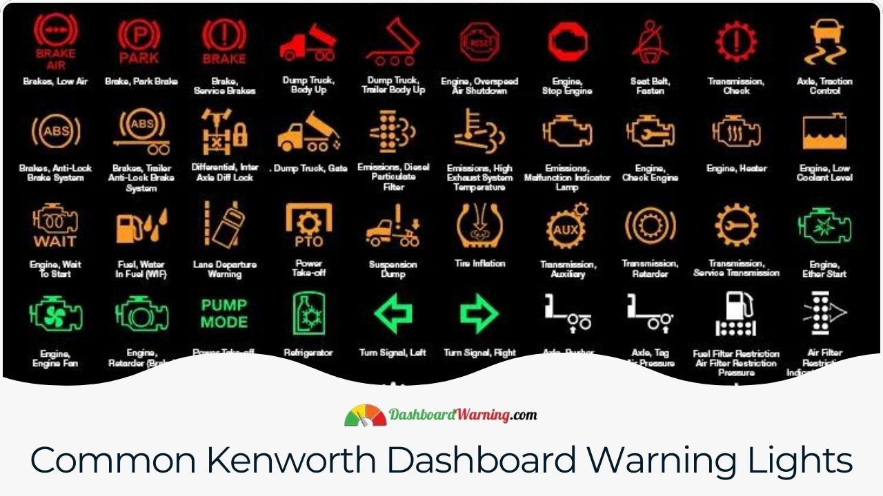 Kenworth Dash Warning Lights Meaning A compilation of the most frequently encountered warning lights on Kenworth dashboards, detailing their significance and potential issues.