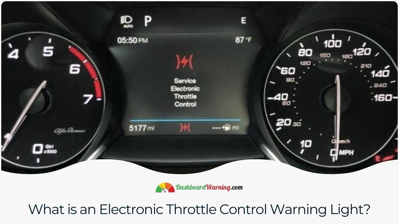 Electronic Throttle Control Warning Light On - Why? A dashboard indicator that signals a malfunction in the vehicle's electronic throttle control system.