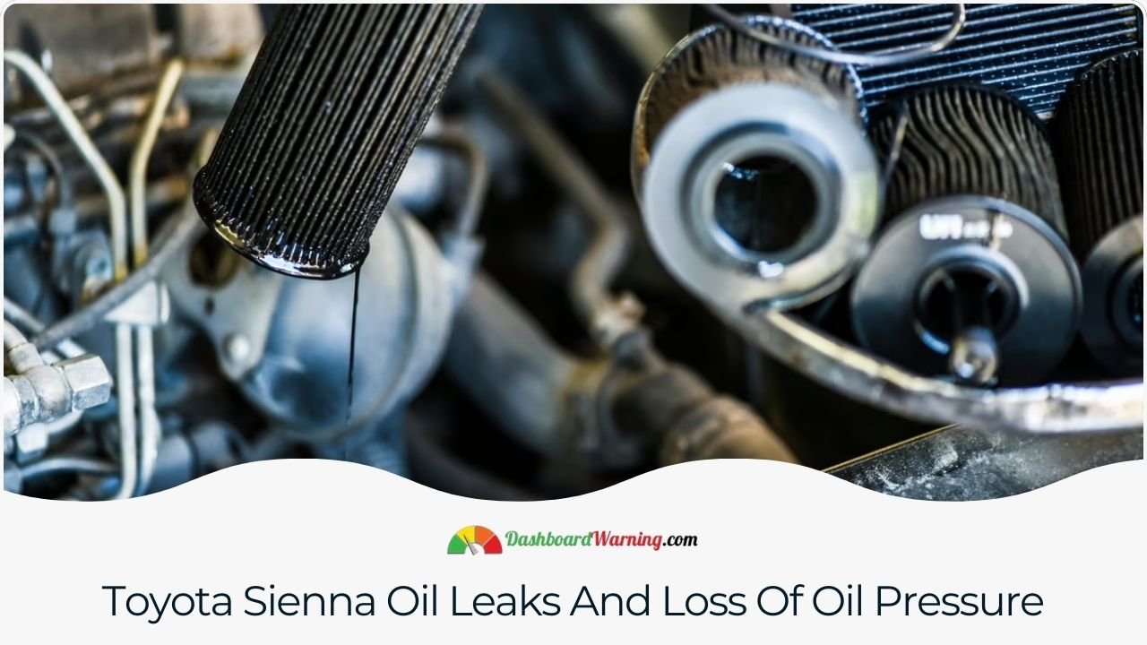 A description of frequent oil-related problems, including leaks and loss of oil pressure, in the Toyota Sienna.