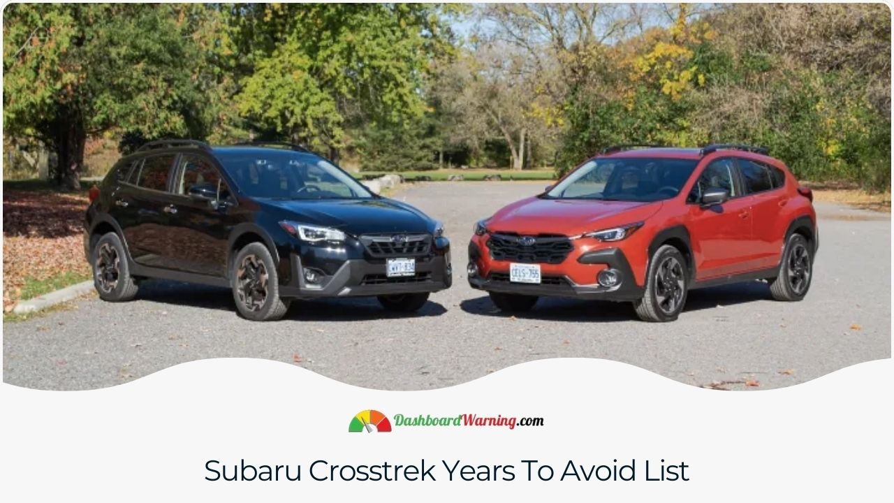 Subaru Crosstrek Years To Avoid - 4 Worst Years A list of Subaru Crosstrek model years with known reliability issues or frequent problems.