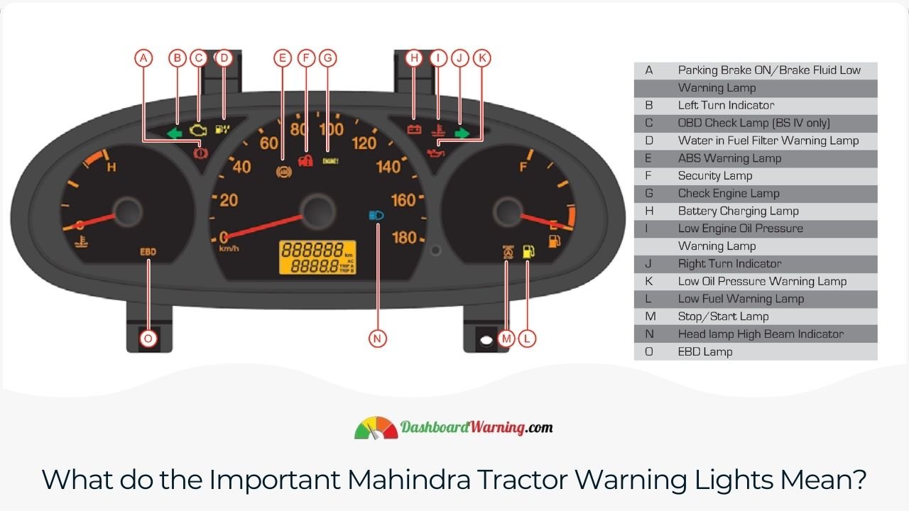 Mahindra Tractor Warning Lights Meaning A detailed description of key warning lights on Mahindra tractors and their significance.